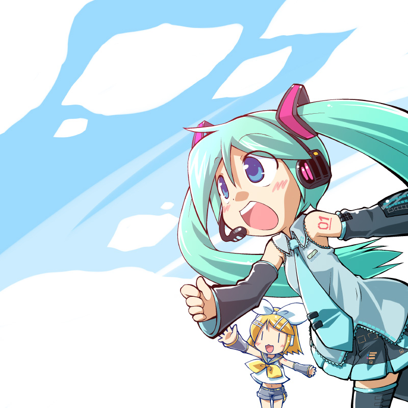hatsune miku and kagamine rin (vocaloid) drawn by sakurabe_notos