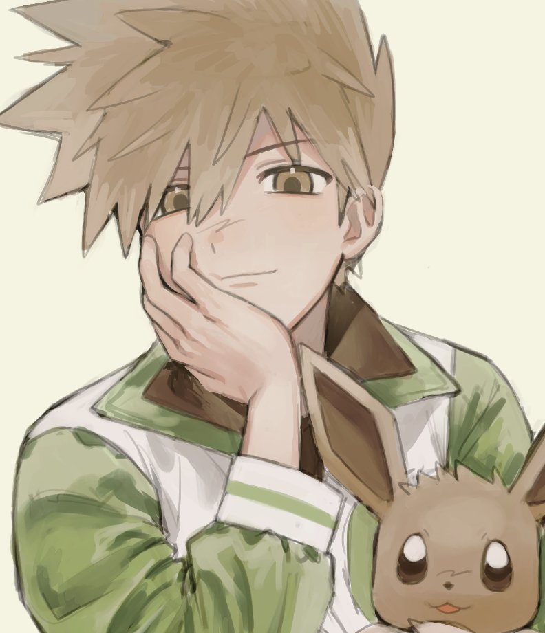 eevee and blue oak (pokemon and 1 more) drawn by reguris