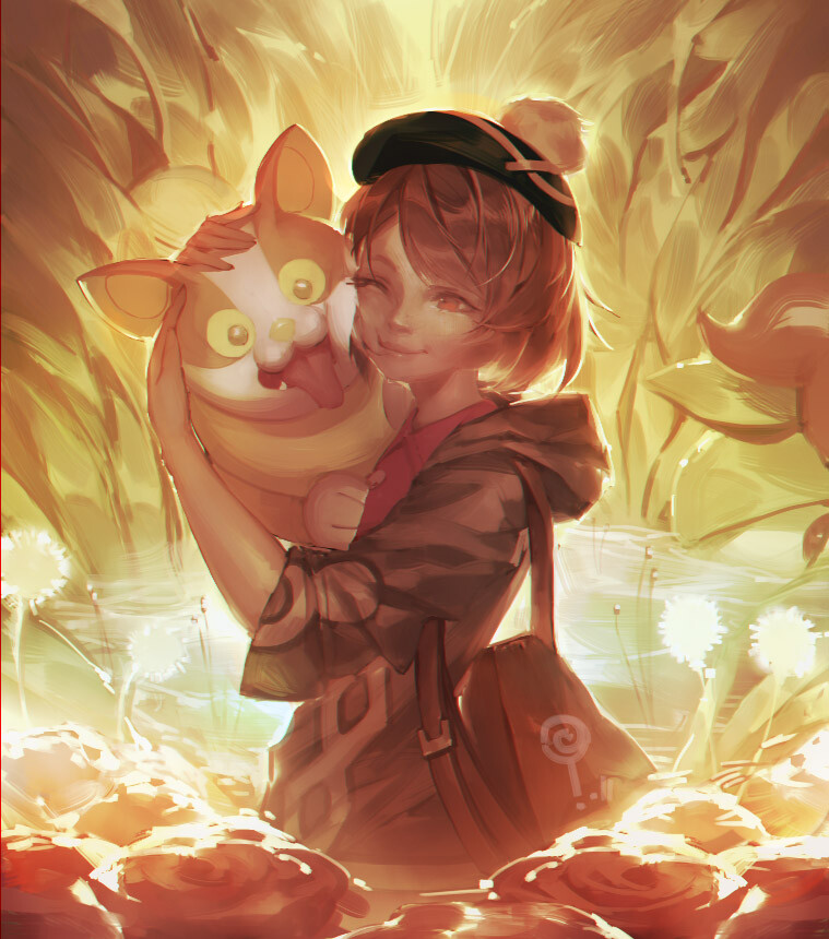 gloria and yamper (pokemon and 1 more) drawn by tollrin-senpai