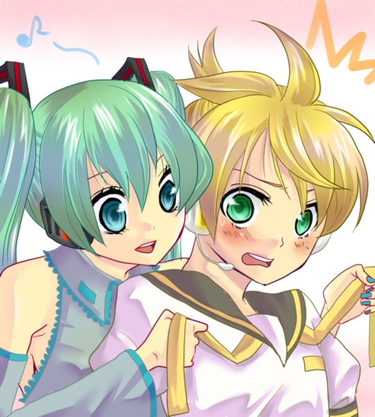 hatsune miku and kagamine len (vocaloid) drawn by tamatasu