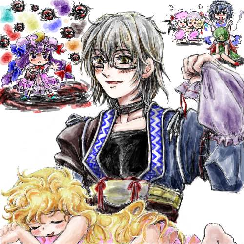 kirisame marisa, remilia scarlet, flandre scarlet, izayoi sakuya, patchouli knowledge, and 2 more (touhou) drawn by nanashii_(soregasisan)