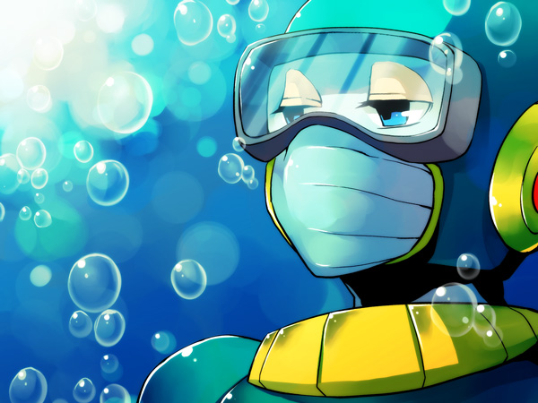 bubble man (mega man and 1 more) drawn by zakki