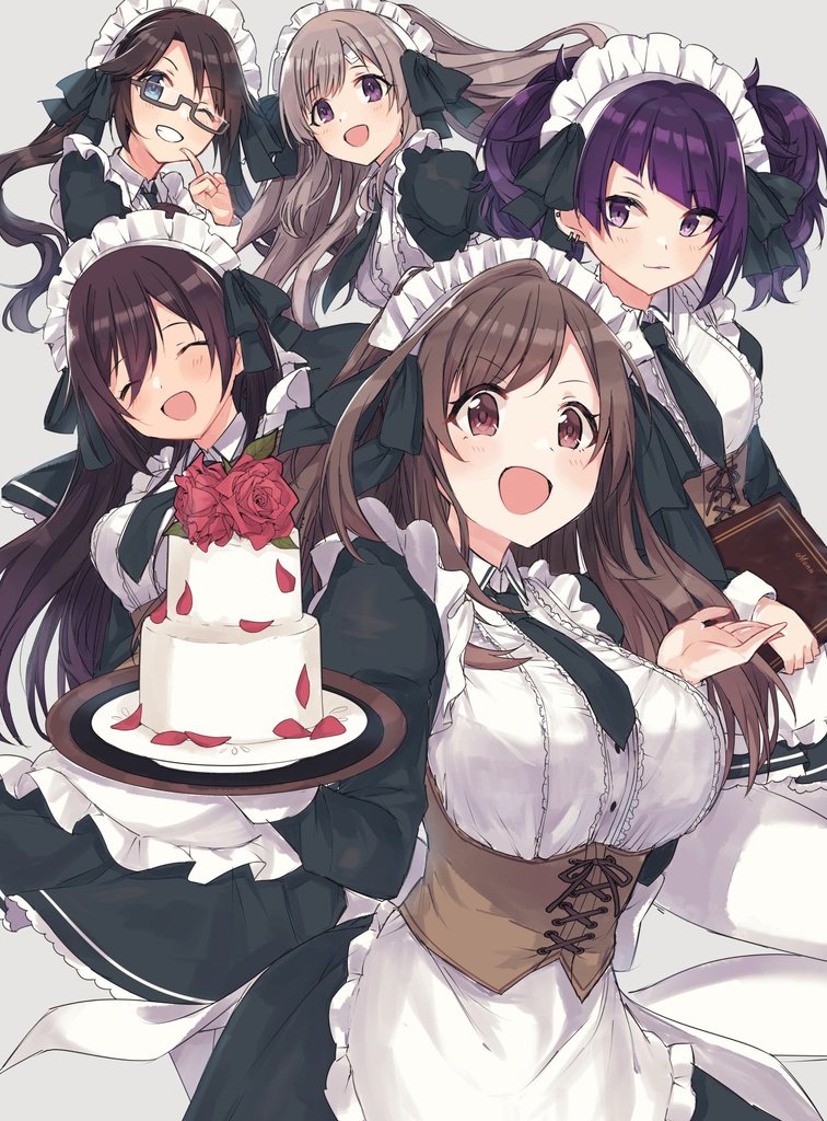 shirase sakuya, tsukioka kogane, tanaka mamimi, yukoku kiriko, and mitsumine yuika (idolmaster and 1 more) drawn by hanetsuka