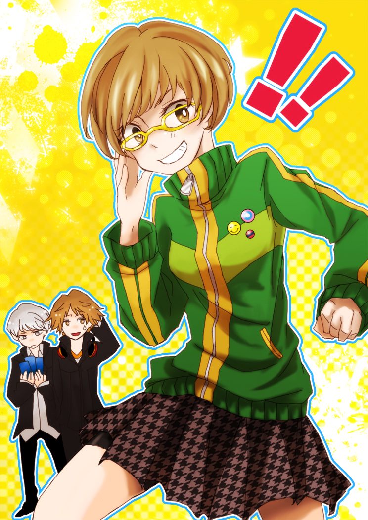 narukami yu, satonaka chie, and hanamura yousuke (persona and 1 more) drawn by aononchi