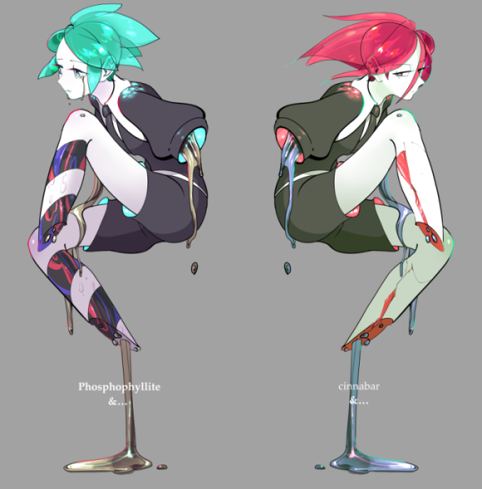 phosphophyllite and cinnabar (houseki no kuni) drawn by hatena_to_kinoko
