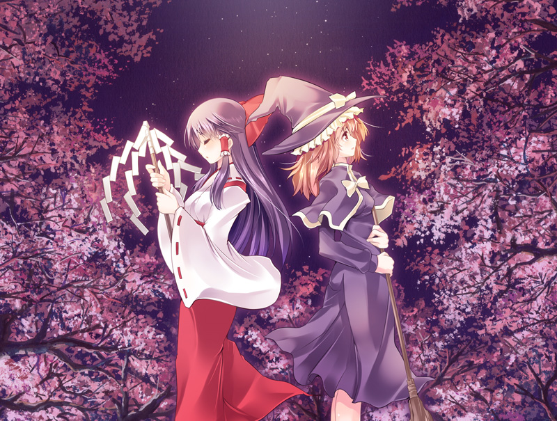 hakurei reimu and kirisame marisa (touhou and 1 more) drawn by maki_(seventh_heaven_maxion)