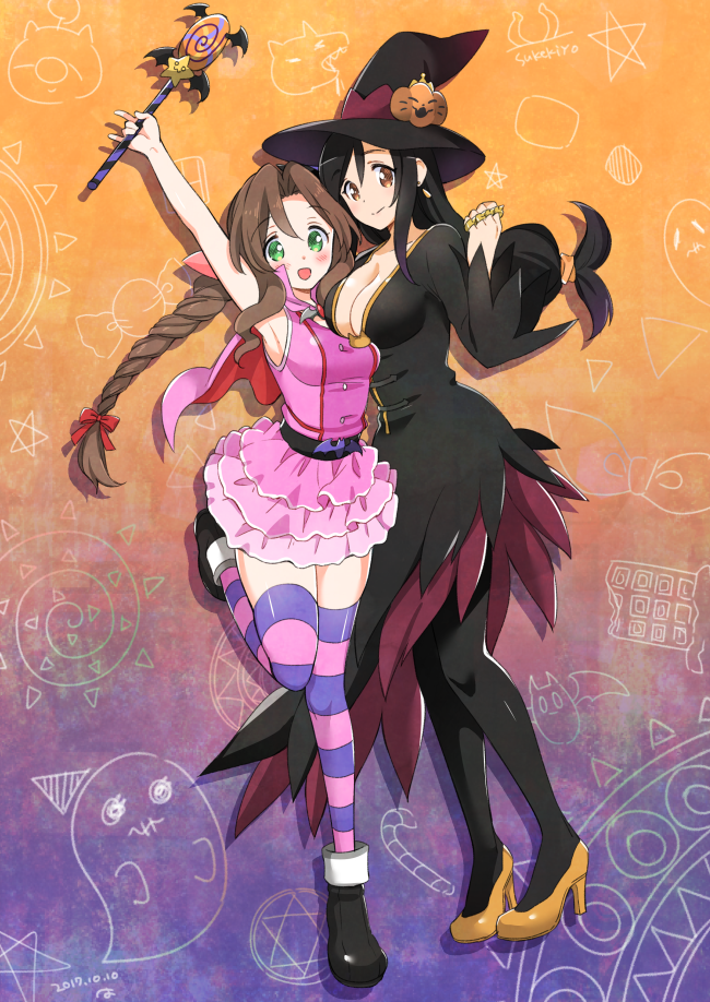 tifa lockhart, aerith gainsborough, and moogle (final fantasy and 1 more) drawn by krudears