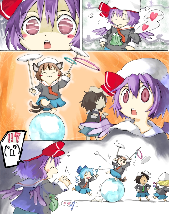 remilia scarlet, flandre scarlet, cirno, chen, and inaba tewi (touhou) drawn by ogawa_maiko