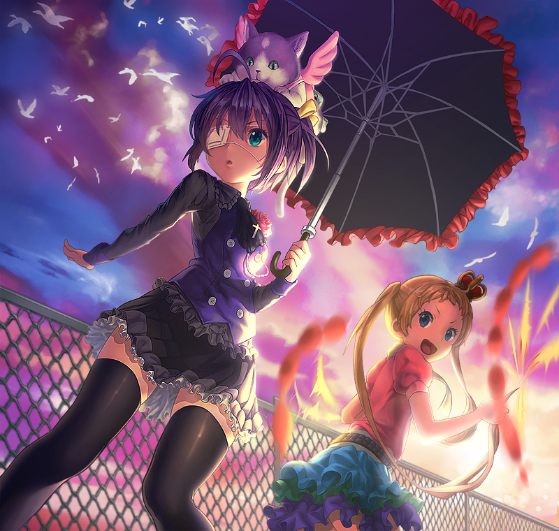 takanashi rikka, dekomori sanae, and chimera (chuunibyou demo koi ga shitai!) drawn by pandinus