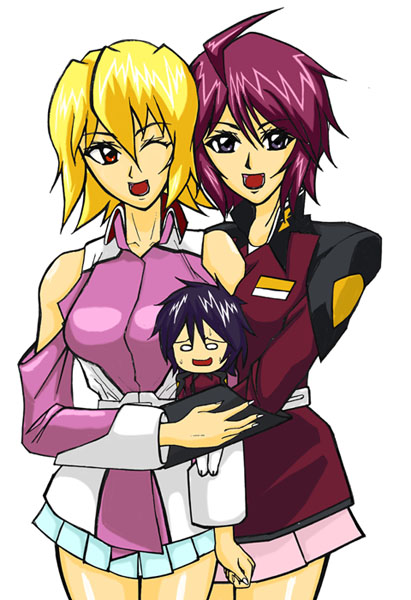 lunamaria hawke, shinn asuka, and stellar loussier (gundam and 2 more) drawn by nyantamaran