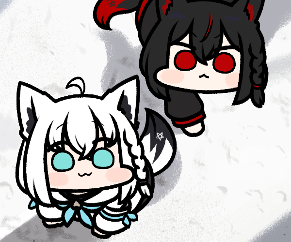 shirakami fubuki and kurokami fubuki (hololive) drawn by jazz_jack