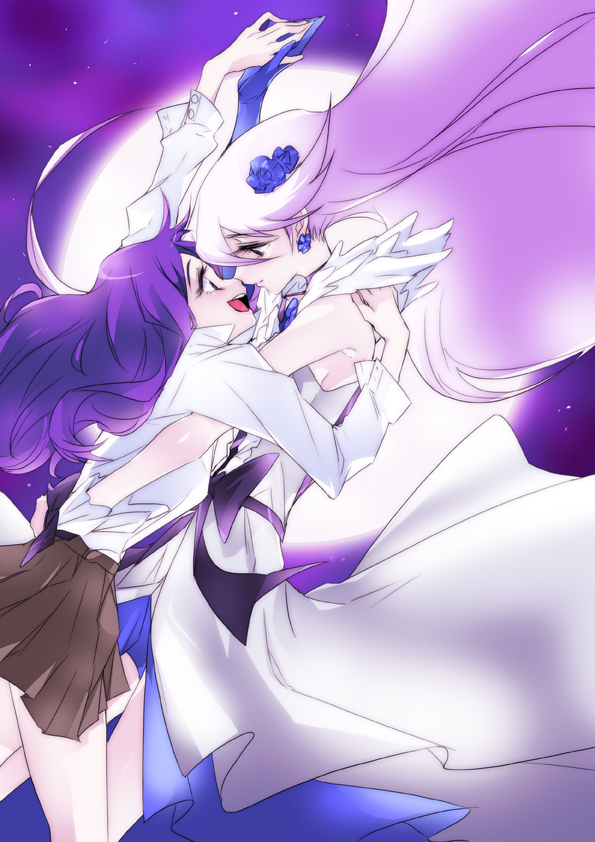 tsukikage yuri, cure moonlight, and kurumi momoka (precure and 1 more) drawn by tima
