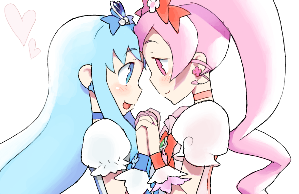 kurumi erika, hanasaki tsubomi, cure marine, and cure blossom (precure and 1 more) drawn by hijiri_rei