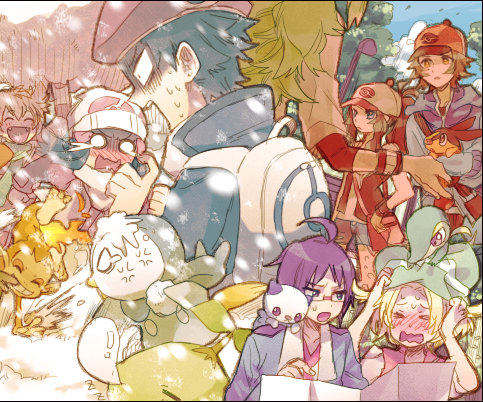 hilda, piplup, hilbert, n, oshawott, and 7 more (pokemon and 3 more) drawn by stone_(shirokanipe_ranran)