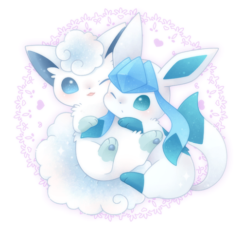 glaceon and alolan vulpix (pokemon) drawn by ten'on_(amane09)