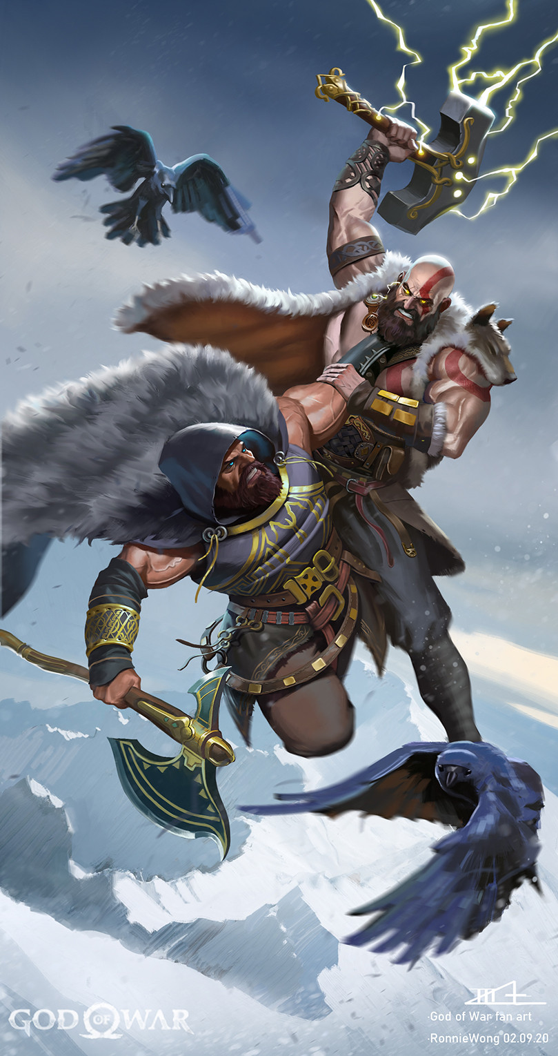 kratos and thor (god of war and 1 more) drawn by ronniewang