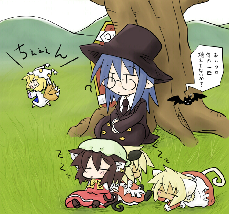 yakumo ran, chen, kuro, sanju, nijuku, and 1 more (touhou and 1 more) drawn by yanagi_(nurikoboshi)