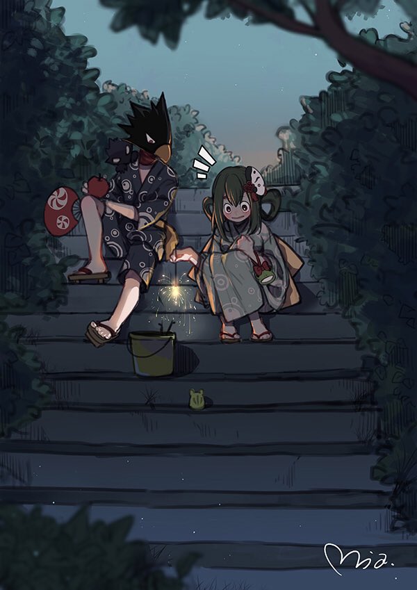 asui tsuyu and tokoyami fumikage (boku no hero academia) drawn by mia0309
