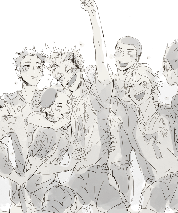 bokuto koutarou, akaashi keiji, konoha akinori, komi haruki, sarukui yamato, and 2 more (haikyuu!!) drawn by dotabata
