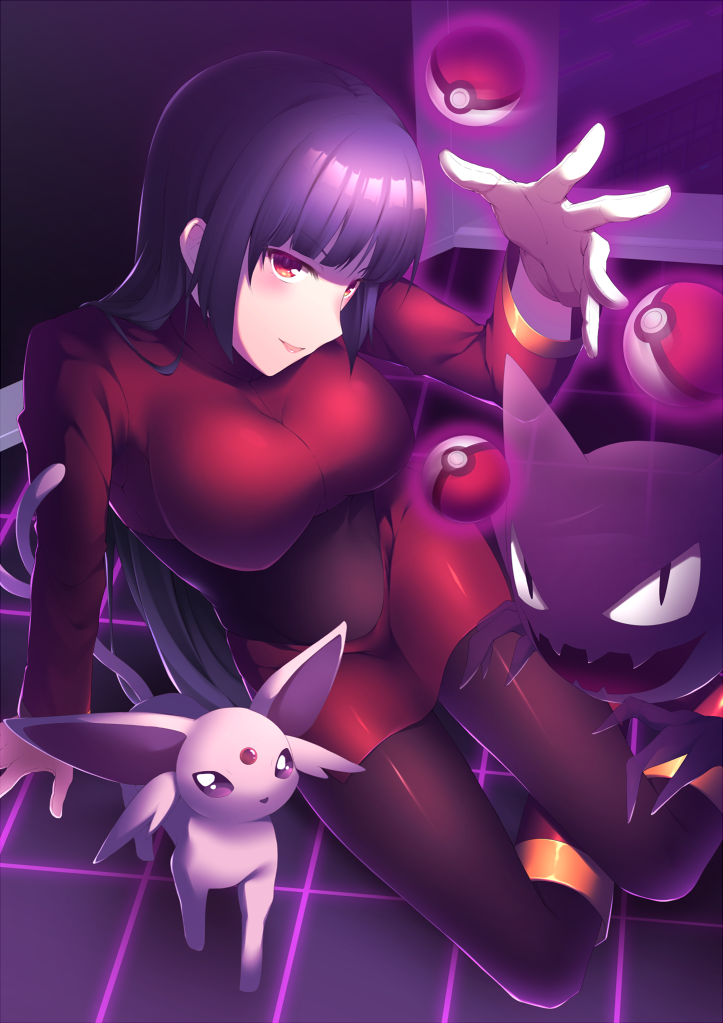 espeon, sabrina, and haunter (pokemon and 1 more) drawn by yonomo