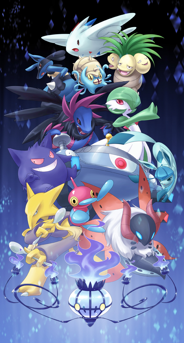 gardevoir, lucario, gengar, glaceon, chandelure, and 8 more (pokemon) drawn by linen5246