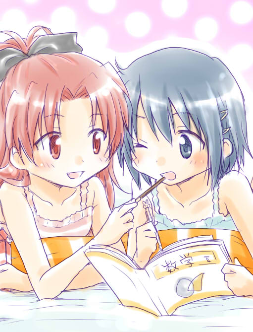 miki sayaka and sakura kyoko (mahou shoujo madoka magica) drawn by isora