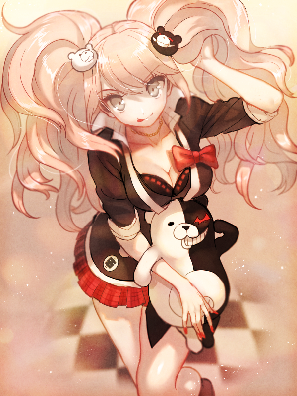 enoshima junko and monokuma (danganronpa and 1 more) drawn by shirakino