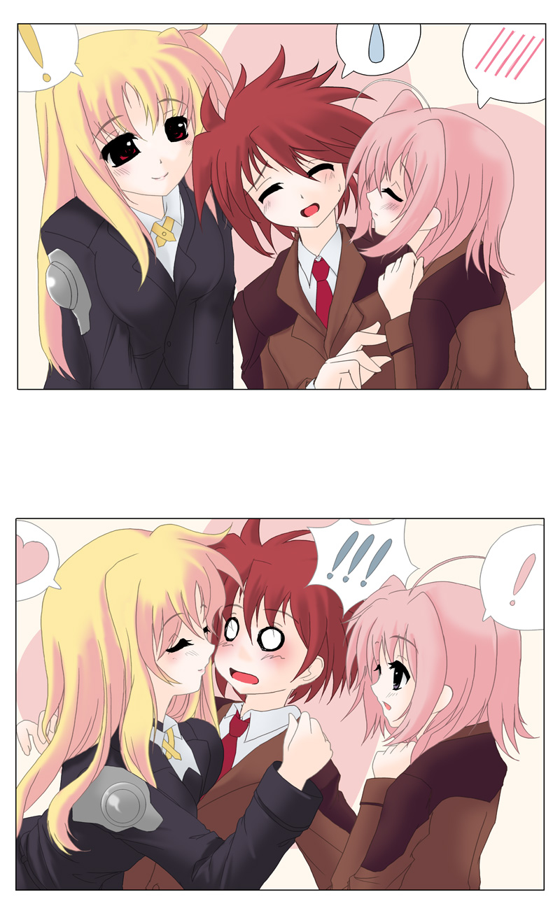 fate testarossa, caro ru lushe, and erio mondial (lyrical nanoha and 1 more) drawn by frapowa