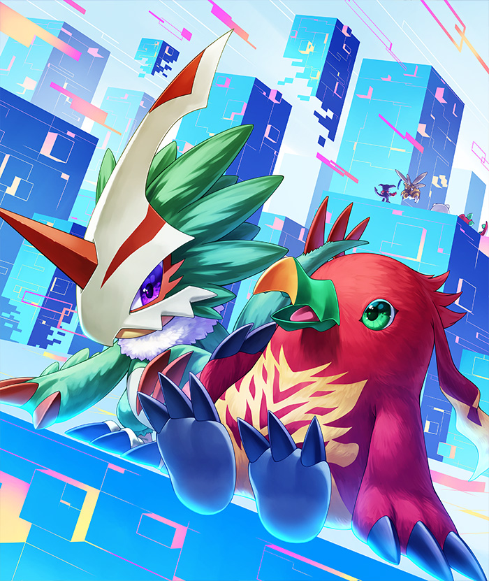 impmon, pteromon, tyranomon, funbeemon, yukidarumon, and 1 more (digimon and 2 more) drawn by kazuki_seihou