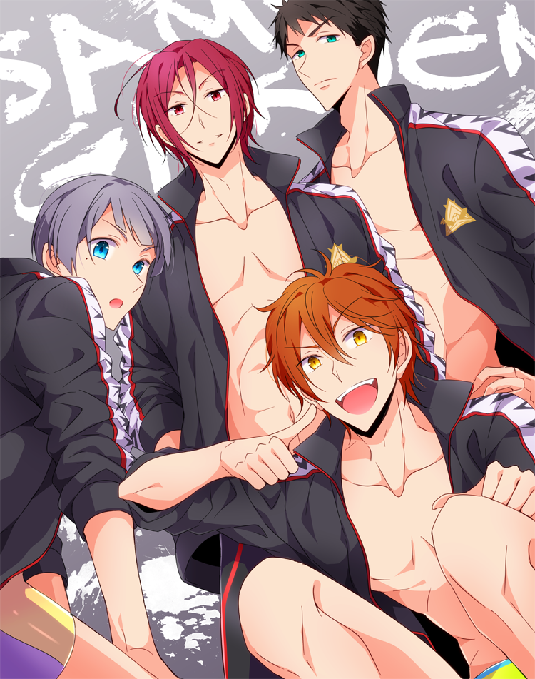 matsuoka rin, yamazaki sousuke, nitori aiichirou, and mikoshiba momotarou (free!) drawn by iincho_(airi8751)