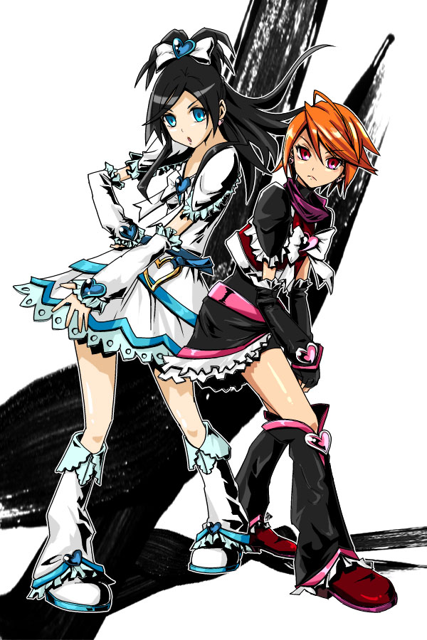 misumi nagisa, yukishiro honoka, cure black, and cure white (precure and 1 more) drawn by sakebuotoko
