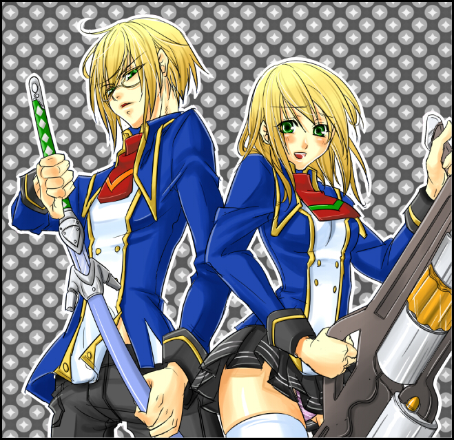 noel vermillion and jin kisaragi (blazblue) drawn by akatsuki_tomato