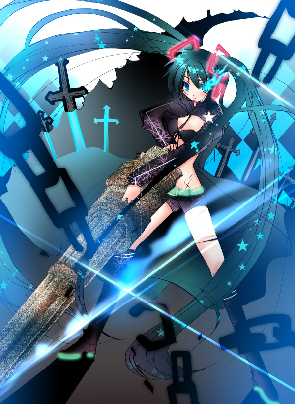 hatsune miku and black rock shooter (vocaloid and 1 more) drawn by sakayaki_(burning_soul)