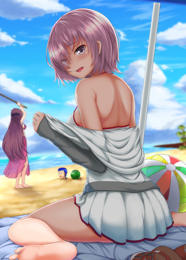 mash kyrielight, scathach, and cu chulainn (fate and 2 more) drawn by okuriyuku