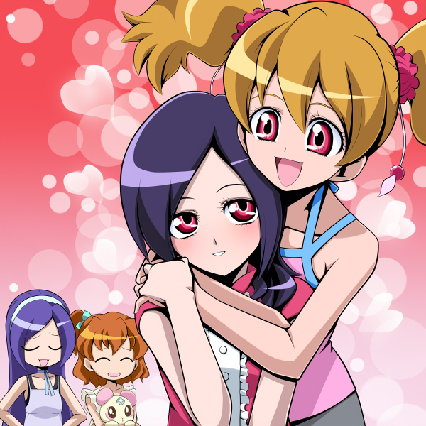 higashi setsuna, momozono love, yamabuki inori, aono miki, and chiffon (precure and 1 more) drawn by santoo_takeshi