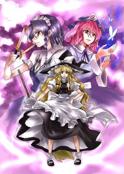 kirisame marisa, izayoi sakuya, and saigyouji yuyuko (touhou) drawn by mikage_nao
