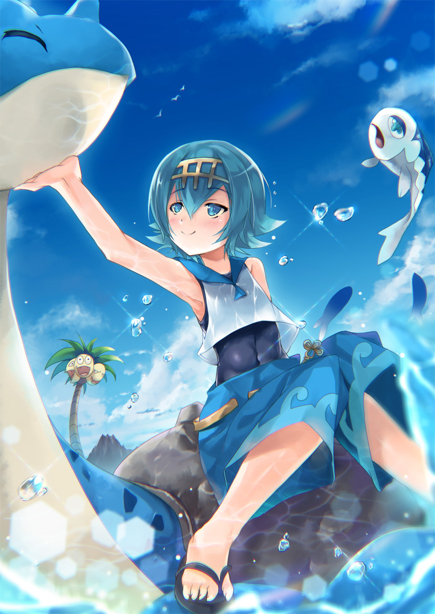 lana, lapras, wishiwashi, and alolan exeggutor (pokemon and 1 more) drawn by inoue_takuya_(tactactak)