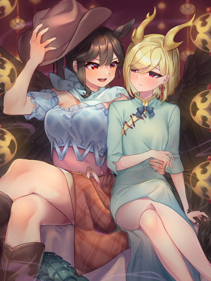 kicchou yachie and kurokoma saki (touhou) drawn by wankosoba_(wanwan_soba)