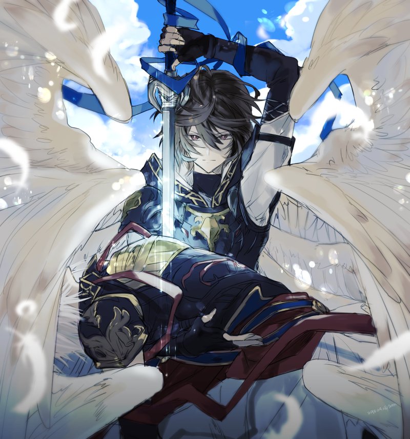 sandalphon and lucifer (granblue fantasy) drawn by maka_(morphine)
