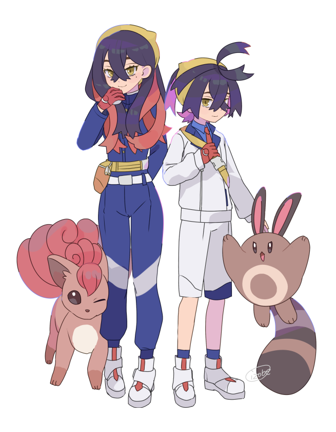 kieran, carmine, vulpix, and sentret (pokemon and 1 more) drawn by komoreg