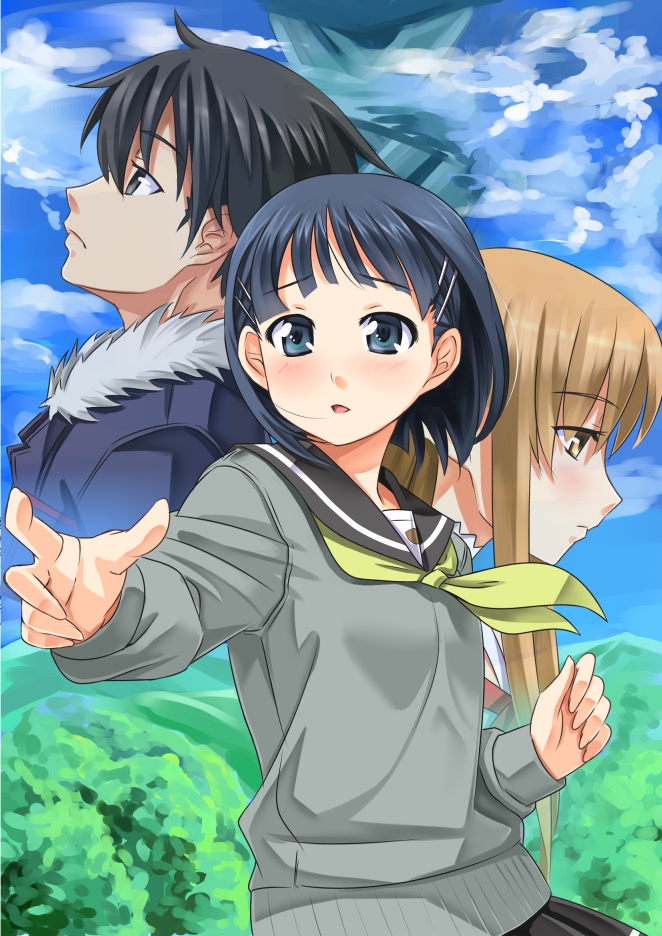asuna, kirito, kirigaya suguha, and titania (sword art online) drawn by miri_(ago550421)