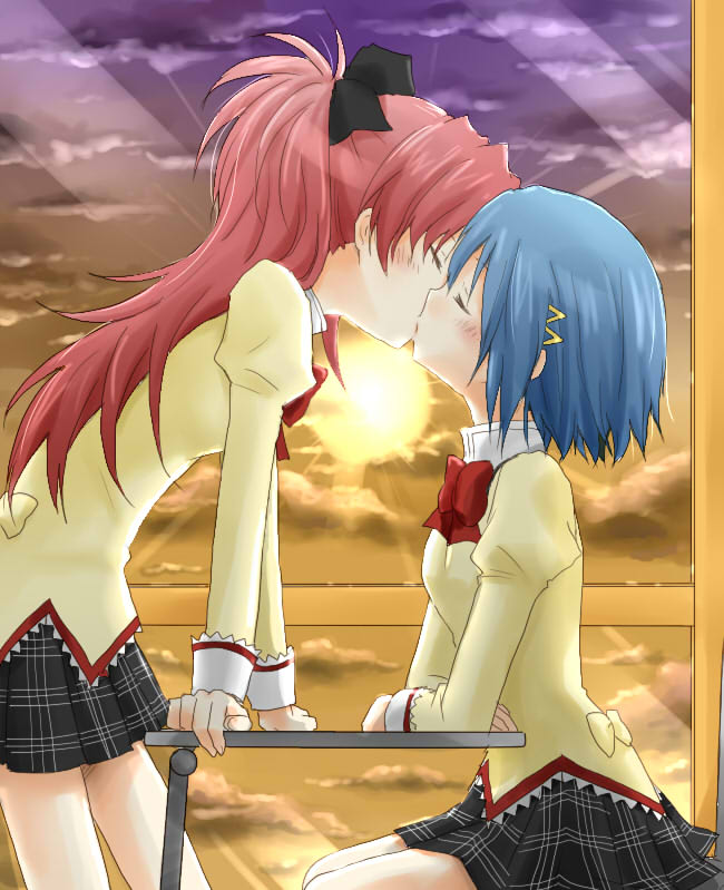 miki sayaka and sakura kyoko (mahou shoujo madoka magica) drawn by isora
