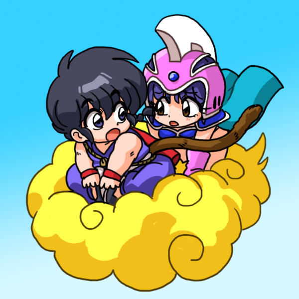 son goku, tendou akane, chi-chi, and saotome ranma (dragon ball and 1 more) drawn by wanta_(futoshi)
