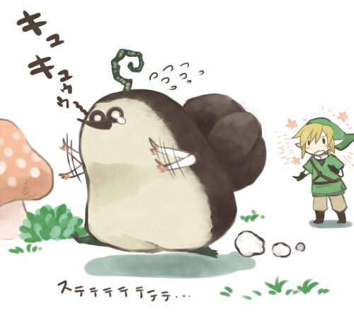 link, kikwi, and machi (the legend of zelda and 1 more) drawn by kaze25