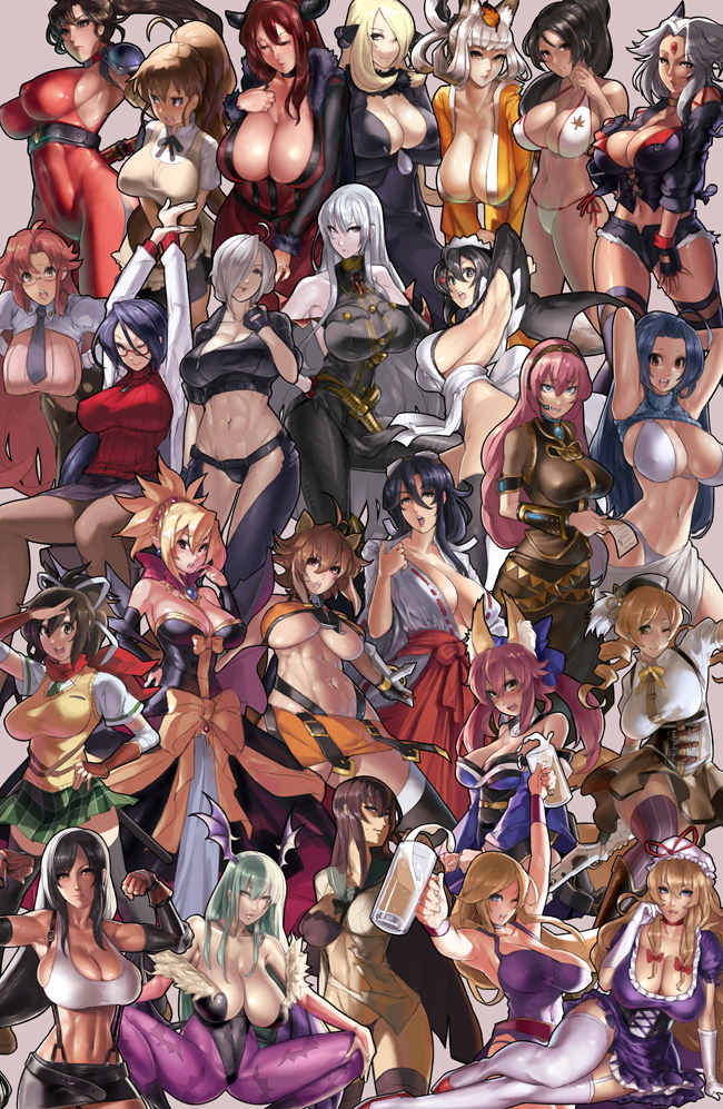 yakumo yukari, tomoe mami, tamamo, tifa lockhart, megurine luka, and 22 more (original and 32 more) drawn by eu03