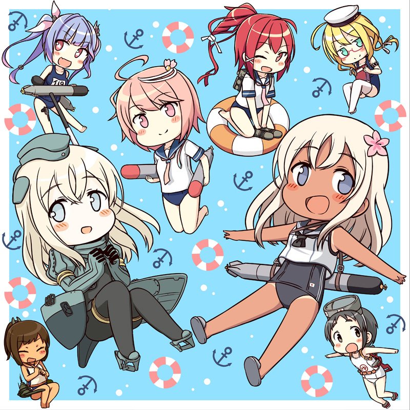 ro-500, i-19, i-58, i-401, u-511, and 3 more (kantai collection) drawn by engiyoshi