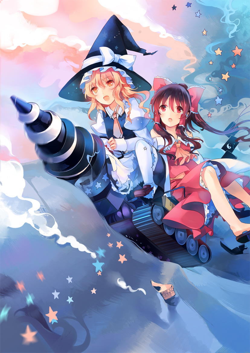 hakurei reimu and kirisame marisa (touhou) drawn by kirero