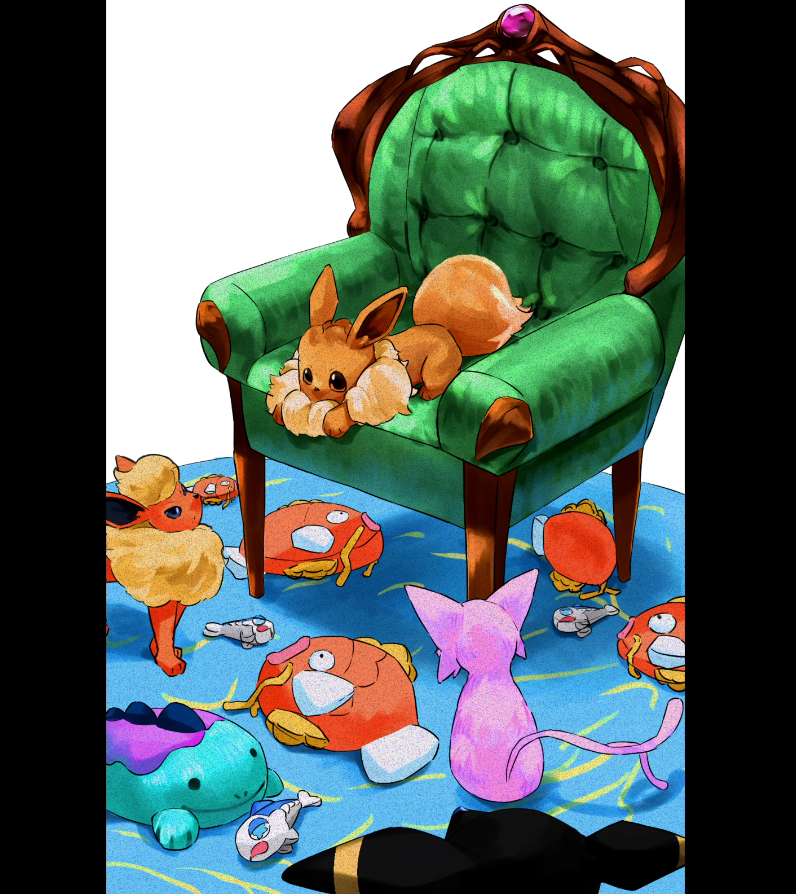eevee, umbreon, espeon, flareon, magikarp, and 2 more (pokemon) drawn by kuxe