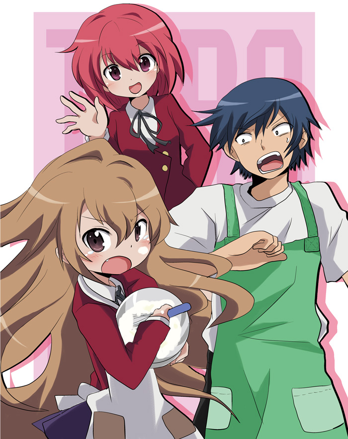 aisaka taiga, takasu ryuuji, and kushieda minori (toradora!) drawn by massala