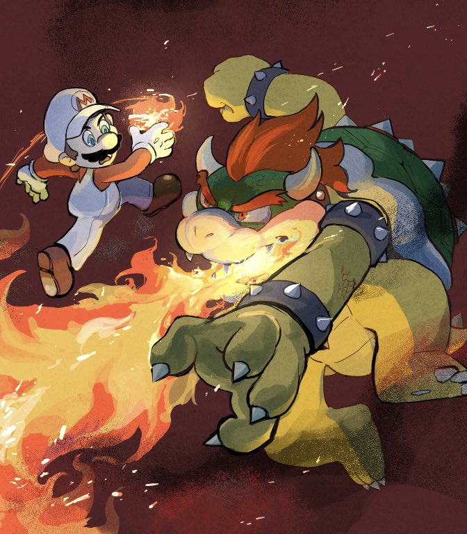 mario, bowser, and fire mario (mario) drawn by rinabee_(rinabele0120)